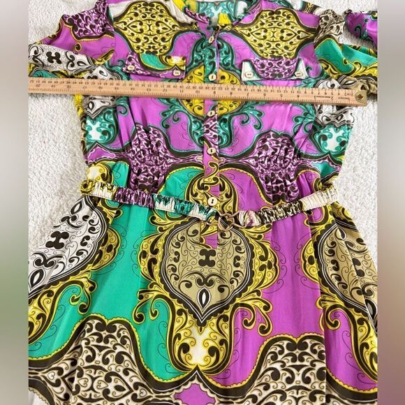 Yoana Baraschi Dress Womens Size 4 Silk Paisley satin Belted Button up Mini - Picture 9 of 14